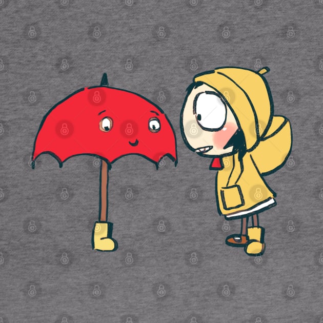 sarah sharing her boots with red umbrella / sarah and duck by mudwizard